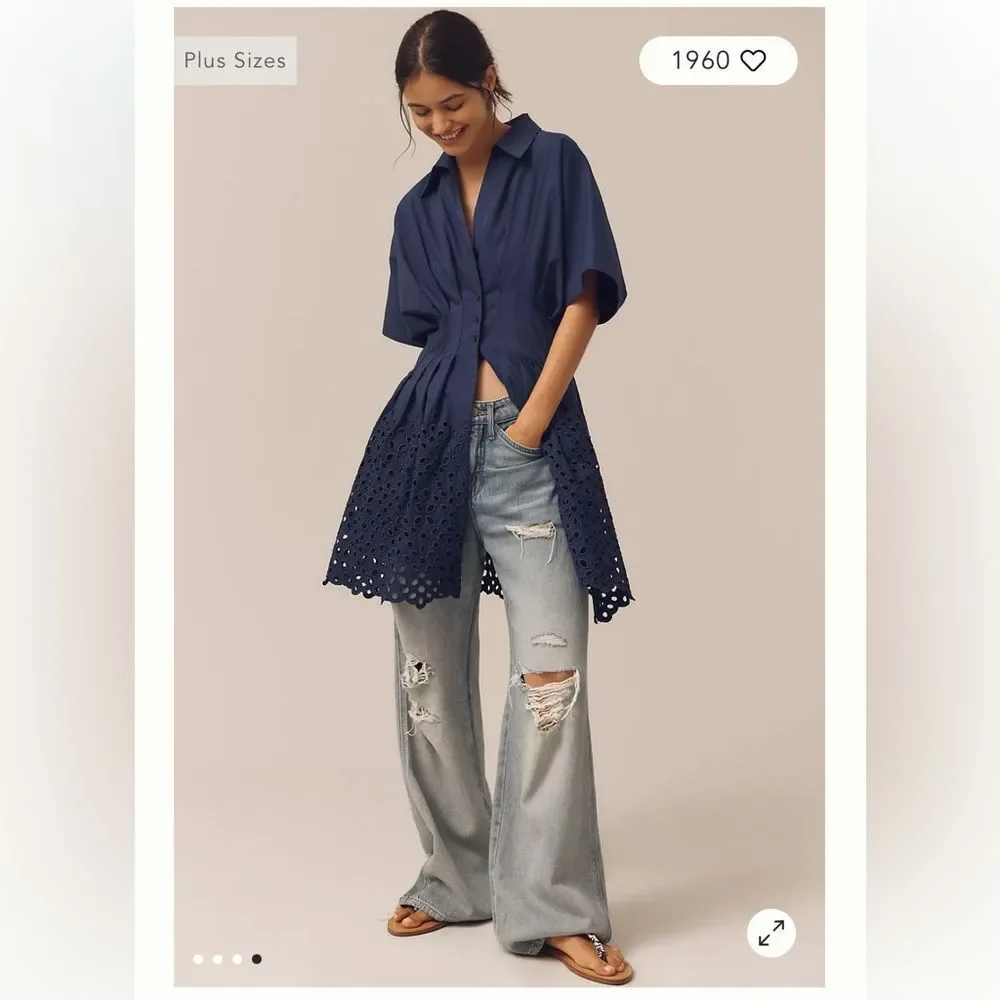 Anthropologie The Tobie Button-Front Pleated Mini Shirt Dress by Exquise - Picture 3 of 6